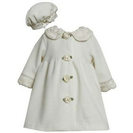 Ivory Fleece Coat with Rolled Flowers and Matching Hat 6